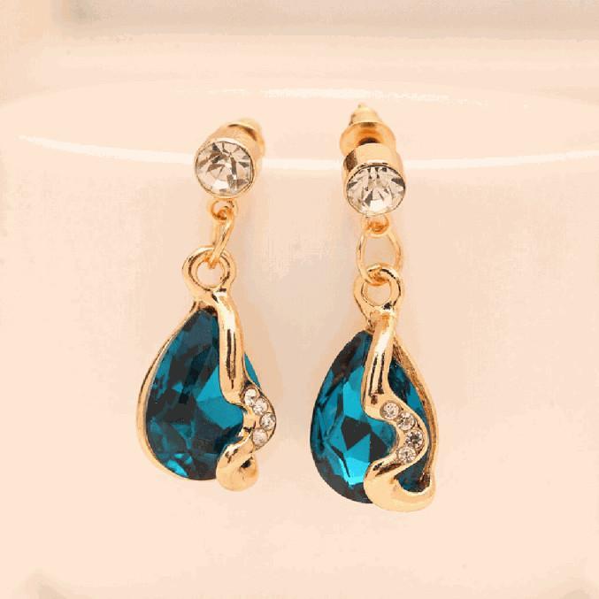 Rhinestone And Crystal Jewelry Earrings Water Wedding For Women Blue