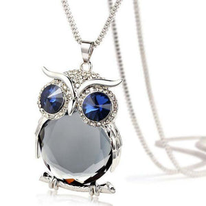 Women Owl Pendant Diamond Sweater Chain Long Necklace Jewelry BU