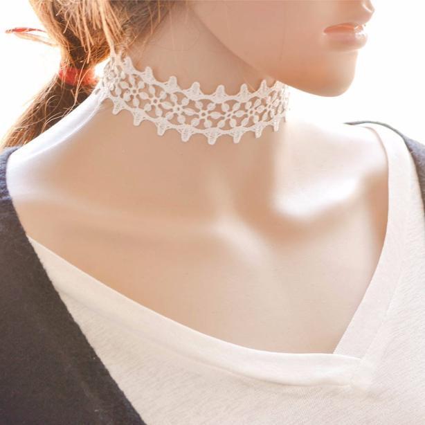 Women Simple Vintage White Lace Clavicle Chain Necklace Collar Choker Jewelry